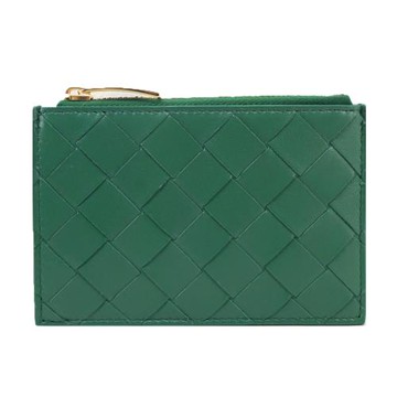 BOTTEGA VENETA 經典編織小羊皮拉鍊零錢夾(綠色)