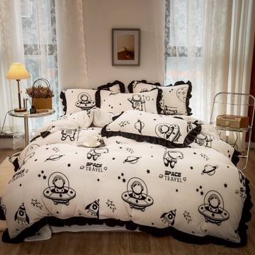 冬季黑白四件套牛奶絨雙面絨加厚保暖法蘭絨床單被套三件套珊瑚絨