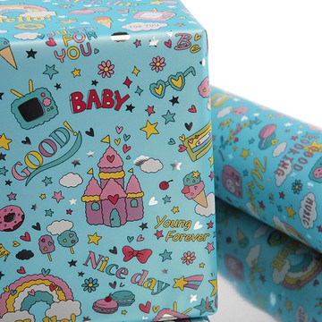 糖果樂園 金屬蒸鍍捲筒包裝紙 17公尺 04 天藍色 1入  04 天空  1個