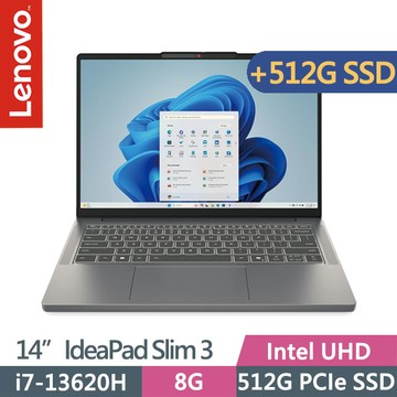 Lenovo IdeaPad Slim 3 83K0004MTW 月光灰(i7-13620H/8G/512G+512G/14吋WUXGA/W11)特仕