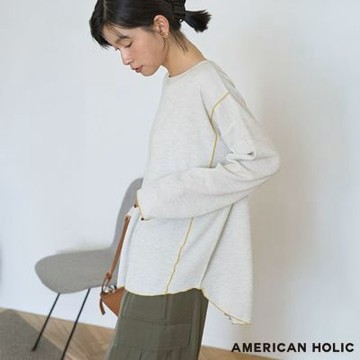 〚AMERICAN HOLIC〛華夫格配色舒適長版上衣