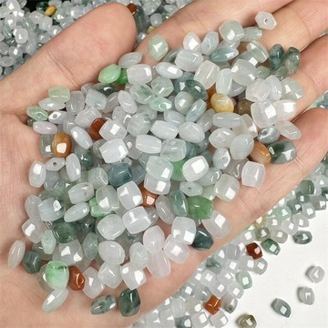 GF1009- 緬甸翡翠料玉石三彩冰種方糖珠散件手鍊項鍊配件算盤珠小配飾廠家