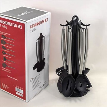 新款弧度鋼柄尼龍廚具4-7件套湯勺意粉撈淺漏勺笊籬煎鏟菜鏟公勺