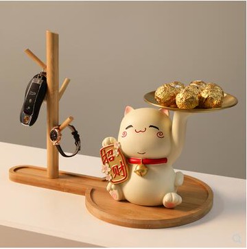 招財貓鑰匙收納托盤擺件玄關電視櫃客廳家居裝飾品喬遷新居禮品