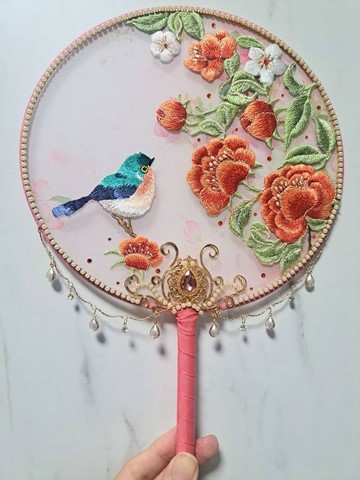 新中式仿刺繡-華麗風格-宮扇/團扇【富貴花鳥】~單面款
