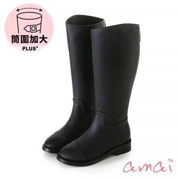 amai 簡約百搭顯瘦低跟長靴 高筒靴 長靴 騎士靴 低跟 長筒靴 大筒圍 加大筒圍 大尺碼 黑色 GB625PSBK