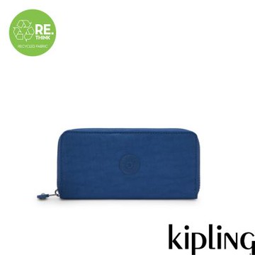 Kipling 休閒藍拉鍊長夾-MONEY WORLD