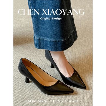 香港復古細跟高跟鞋女2025秋新款真皮尖頭淺口單鞋百搭通勤工作鞋