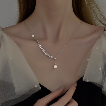 925純銀珍珠麥穗項鏈女小眾年新款潮ins冷淡風秋冬鎖骨鏈頸鏈