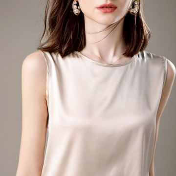 2022新款夏季真絲吊帶內搭背心女 圓領正桑蠶絲無袖內搭t恤上衣