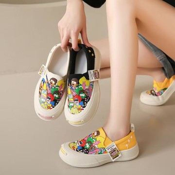 大頭瑪麗珍樂福鞋女春季厚底孕婦一腳蹬帆布豆豆單鞋休閑運動板鞋