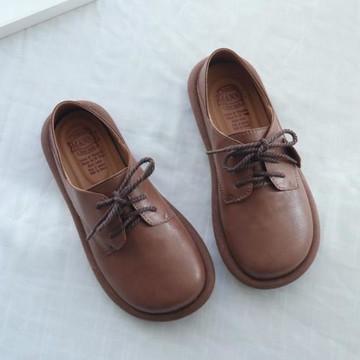 真皮復古單鞋女春秋新款軟皮女鞋圓頭休閑鞋女文藝軟底媽媽鞋舒適