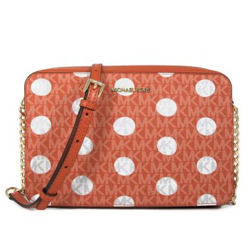 MICHAEL KORS Jet Set Item 金字Logo防刮波點鏈帶斜背相機包(磚色-大款)