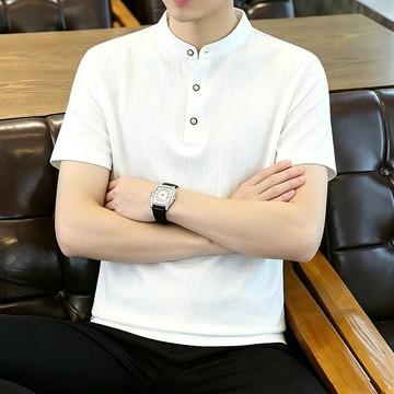 男士立領短袖T恤2026夏季新款新中式男裝夏季休閒百搭短袖男上衣