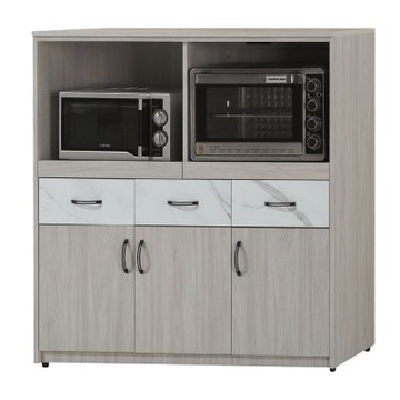 文創集 皮登4尺三門雙拉盤中低電器櫃/餐櫃(仿大理石紋路耐磨美耐皿面板)-121x40x121cm免組