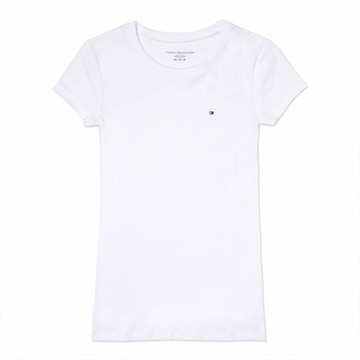 Tommy Hilfiger 熱銷圓領刺繡Logo素面短袖T恤(女)-白色