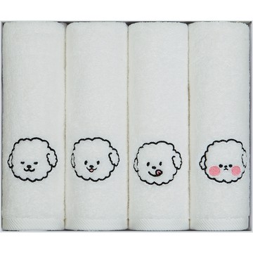 pierre cardin 皮爾卡登 貴賓犬刺繡洗臉巾4件組  白色  1組