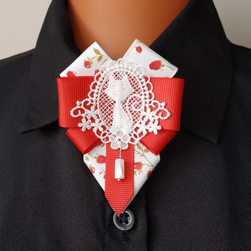 紅色領結胸針。 女士貓頸胸針。 貓蝴蝶結胸針。