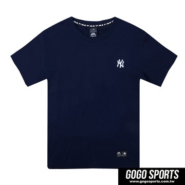 Majestic--洋基小LOGO電繡經典短T-深藍(男)