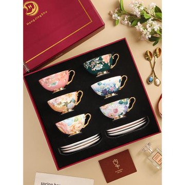 紅景樹花拾光咖啡杯子高檔精致下午茶茶具套裝結婚新婚禮物送新人