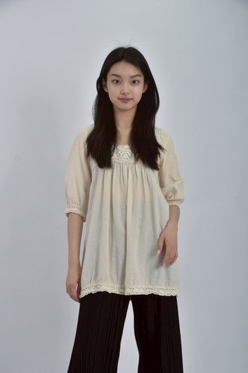 (S) 棉質純棉白色長袖上衣