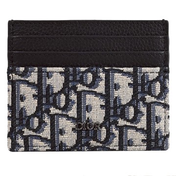 Christian Dior Oblique 滿版LOGO緹花六卡隨身卡夾.深藍/黑