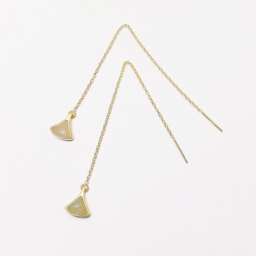 璞珍系列_天然和田青玉925純銀鍍18K金扇形耳鏈式耳環