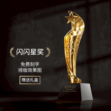 客製獎杯 獎座 冠軍杯 五角星樹脂獎杯定制免費刻字水晶獎杯金屬獎杯定制年會優秀員工