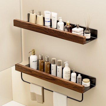 【店鋪熱銷】胡桃木浴室置物架衛生間洗漱臺化妝品收納架墻上洗手臺免打孔掛架