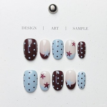 ➕純色美美噠💯純手工穿戴甲小紅書爆款ins風法式波點手繪五角星指甲片美甲純色穿戴甲 DOZM