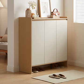 hoi!林氏木業簡約雙色1M三門鞋櫃 OV3N-原木+灰色