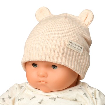 akachan honpo - 動物耳朵針織帽-防靜電紗線-米白色