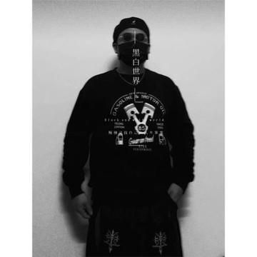 重磅阿美咔嘰美式復古水洗做舊印花上衣加厚圓領套頭衛衣男外套