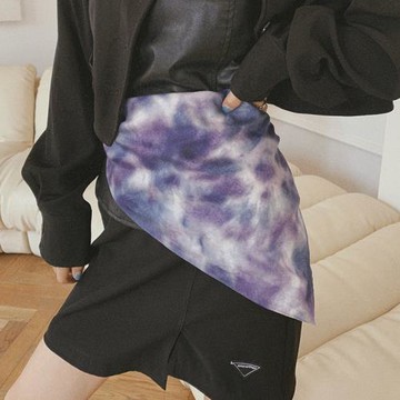 美式hiphop嘻哈漸變小方巾藍色頭巾圍巾女夏防曬圍脖裝飾絲巾腰帶