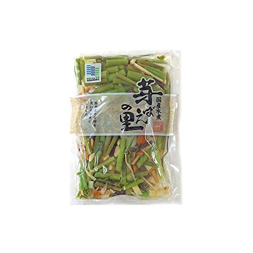 山菜ミックス 80g (みず・わらび・えのき・たけのこ・なめこが入った水煮)(芽ばえの里)山菜独特の食感と風味がたまらない国産水煮。