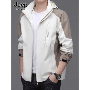 JEEP SPIRIT男士沖鋒夾克春季新款可脫卸帽休閑工裝外套男春秋款