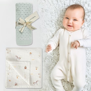 奇哥 - 優惠組合【bimbidreams】竹纖維紗布包巾 120x120cm+ 純棉針織洞洞毯 75x90cm( 小被被 嬰兒毯)-快...