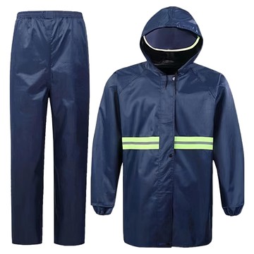 AHOYE 超強防水安全反光條兩件式防風拉鍊雨衣 雨衣 + 雨褲 藏青  1組  XL