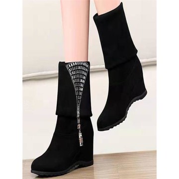 一鞋三穿二穿春秋冬靴內增高短靴長靴中筒彈力加絨保暖女瘦瘦靴