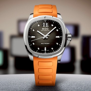 MIDO美度 廣告熱賣 Multifort TV Big Date先鋒復古電視大日期-橘膠帶40㎜ M6(M0495261708100)