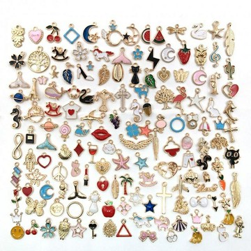 混150個卡通滴油耳環飾品小掛件diy手工耳釘耳夾材料包項鏈配件