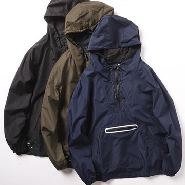 歐美單！男裝尾貨防風防水半拉鏈運動休閑連帽寬松夾克沖鋒衣外套