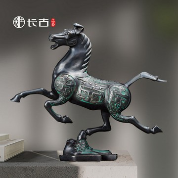♞可開統編 銅馬擺件馬踏飛燕開業禮品擺件銅奔馬家居辦公室擺件銅馬工藝品