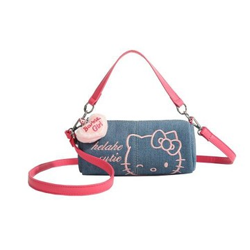 hellokitty包包女2026新款凱蒂貓小眾牛仔布手提圓筒包單肩斜挎包