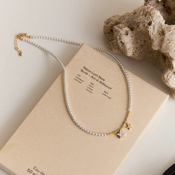 【BONNY&READ飾品】雙星閃耀珍珠鎖骨鍊 小鑽 珍珠 年末派對穿搭 氣質 女生項鍊