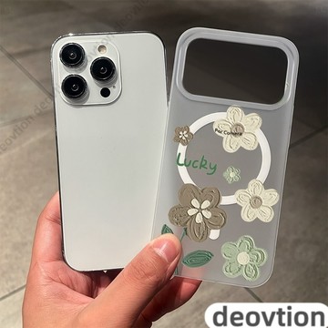 简印花草磨砂磁吸充電硬殼蘋果17 16 iPhone15手機殼7 8  i13 i14 i12 pro max 11