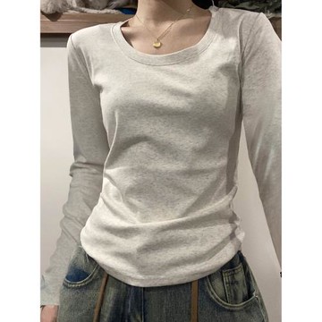 低領U領正肩t恤女裝2026早春季新款內搭修身打底衫基礎款長袖上衣