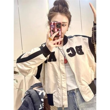 美式復古短款外套寬松夾克上衣女2025秋季新款高級感撞色棒球服潮