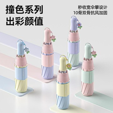 🔥臺灣出貨🌈【撞色彩膠全自動摺疊傘】晴雨兩用防曬黑膠傘｜鈦金防曬塗層｜8骨穩固抗風＋按壓式一鍵開收