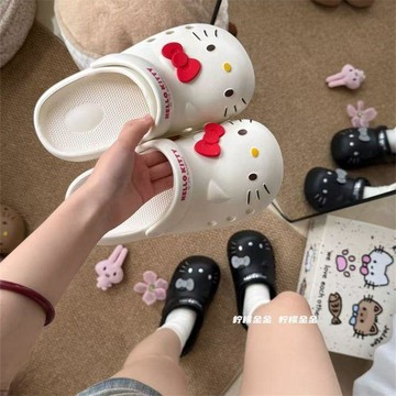 臺灣出貨💥三麗鷗正版HelloKitty洞洞鞋女款夏季外穿踩屎感厚底防滑包頭拖鞋